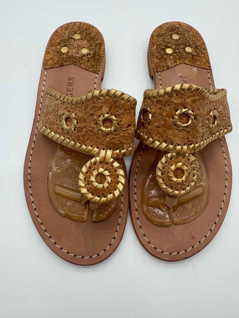 Jack rogers size 9 Women's Gold Cork Detail Toe-Post Sandals